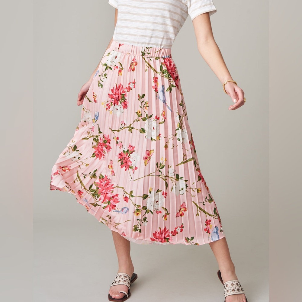 NWT Spartina 449 Pleated Clarisse Bird Floral Print Skirt Women's Size Large